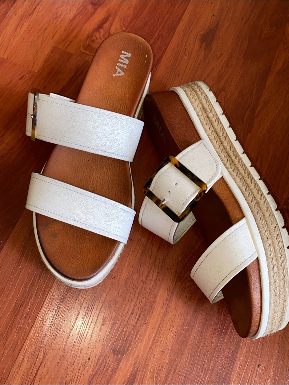 MIA White Double-Strap Platform Sandal with Tortoiseshell Buckles Wedges